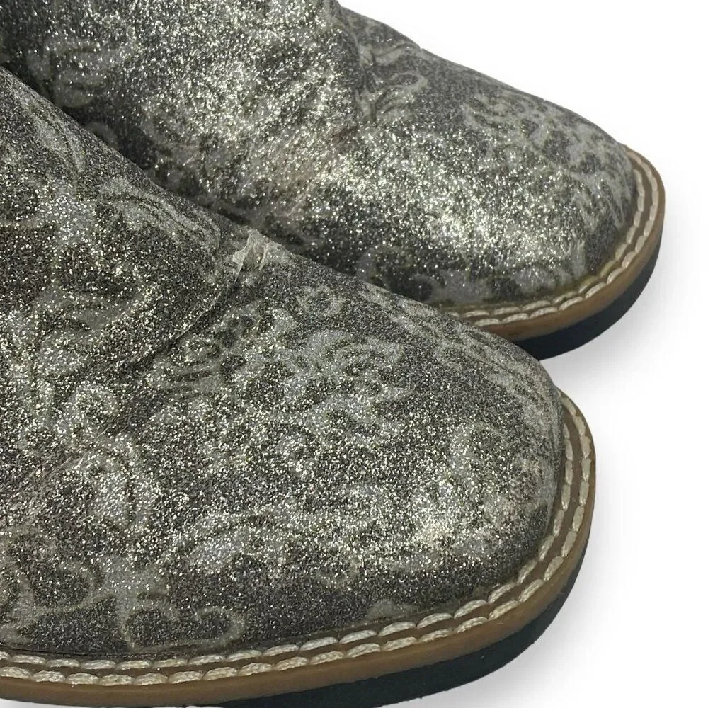 Old West Cowgirl Boots Silver Glitter Size 3 D